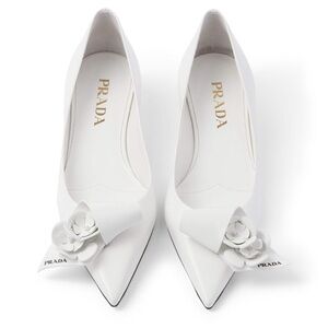 PRADA Leather Twist Floral Ballerina Flats